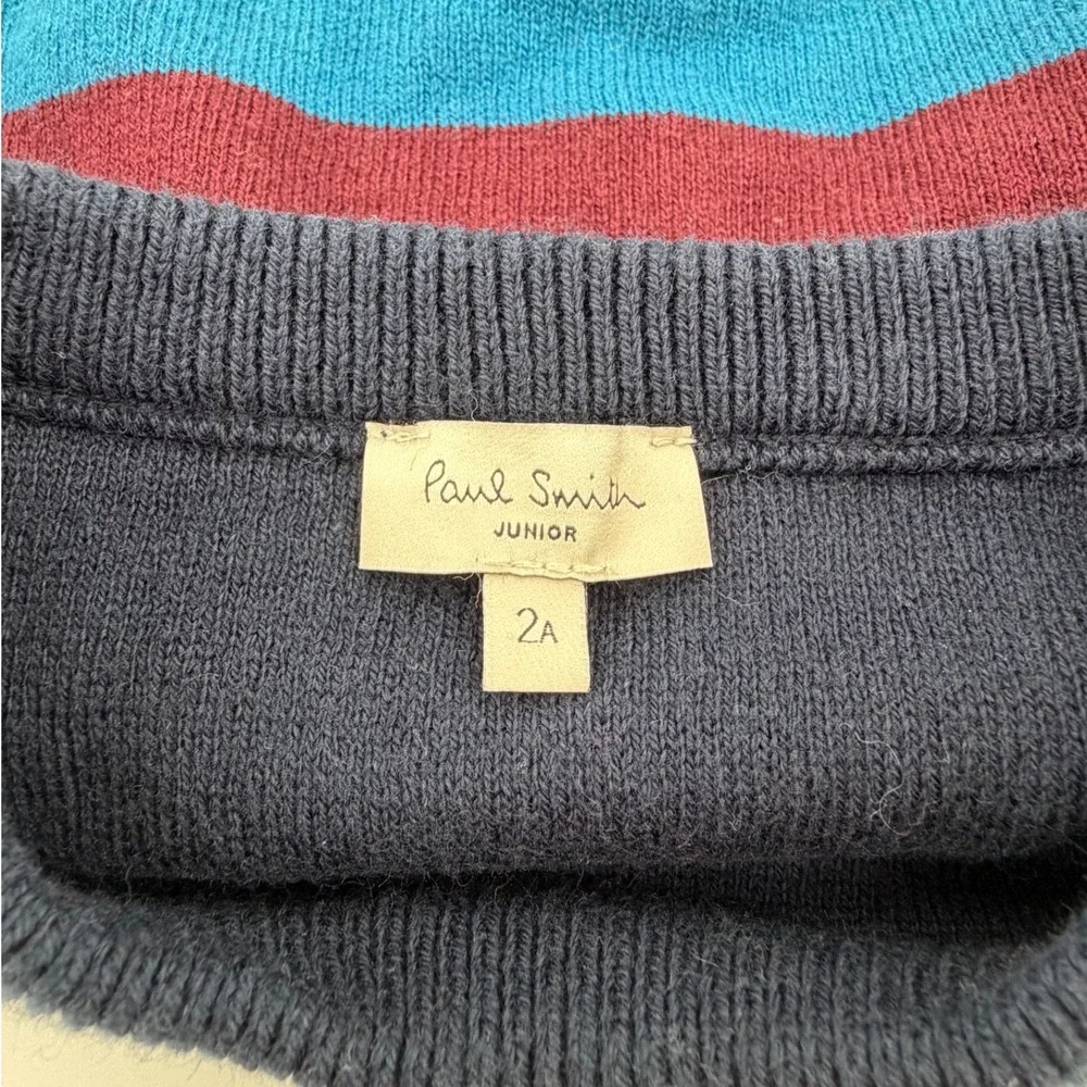 Paul Smith Junior Boys Rainbow Stripe Knit Sweater Embroidered Zebra Patch 2A 2T